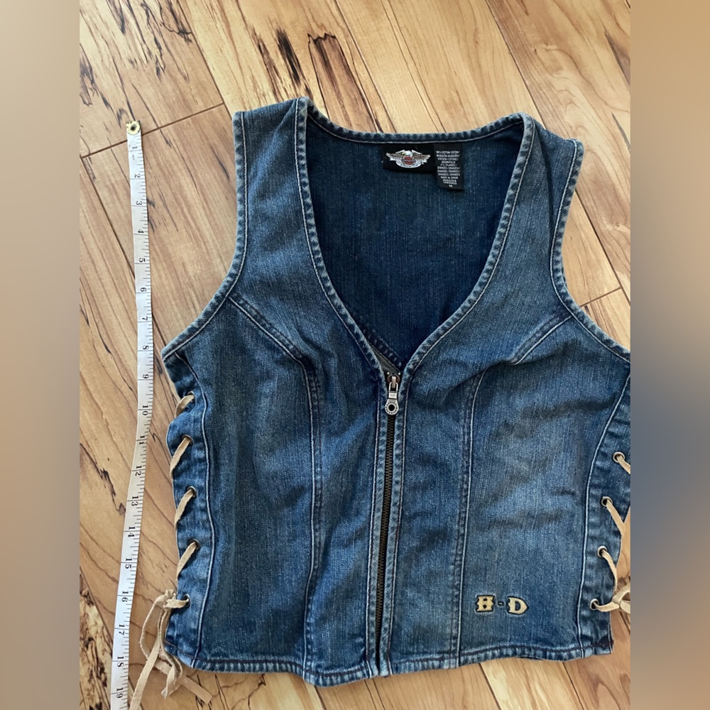 Harley-Davidson Blue Denim Vest lace up sides women’s M - Picture 3 of 7